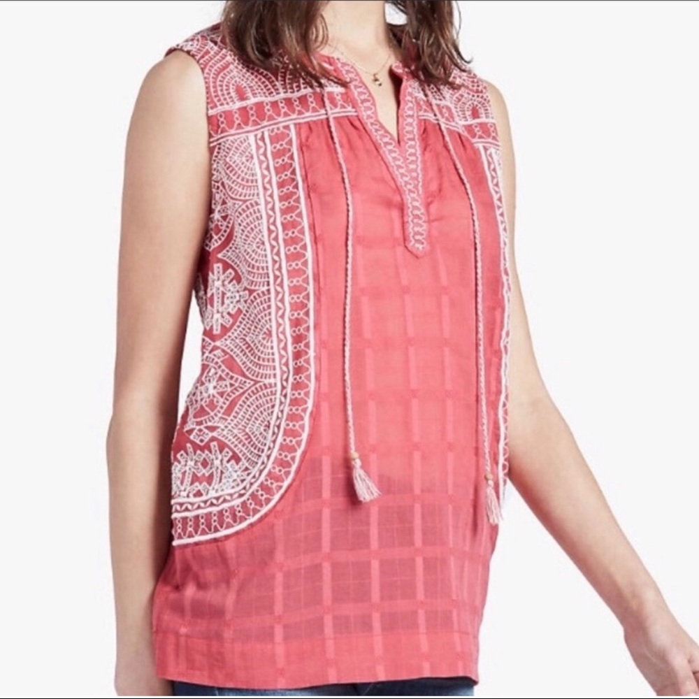 Lucky Brand • Boho Embroidered Tank w/Tassel Ties